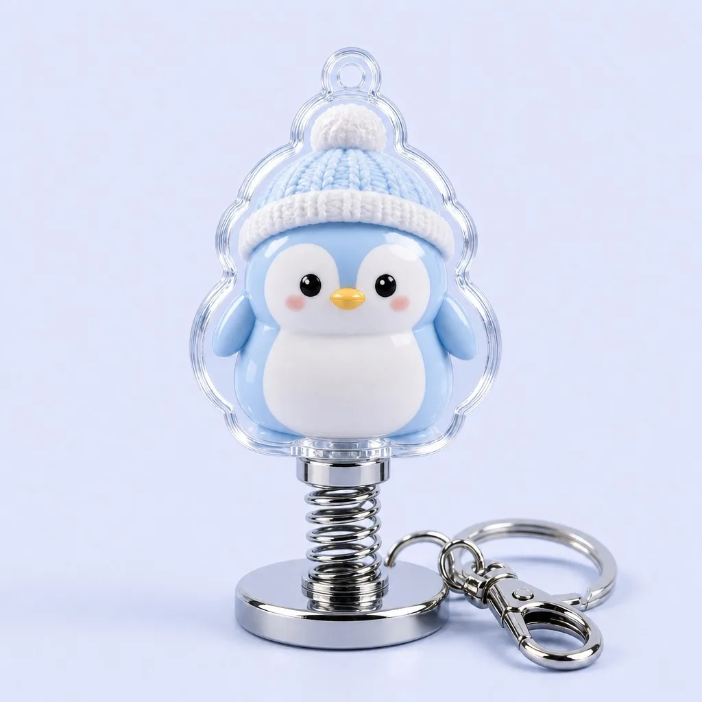 Cozy Beanie Baby Penguin Spring Bobblehead Keychain