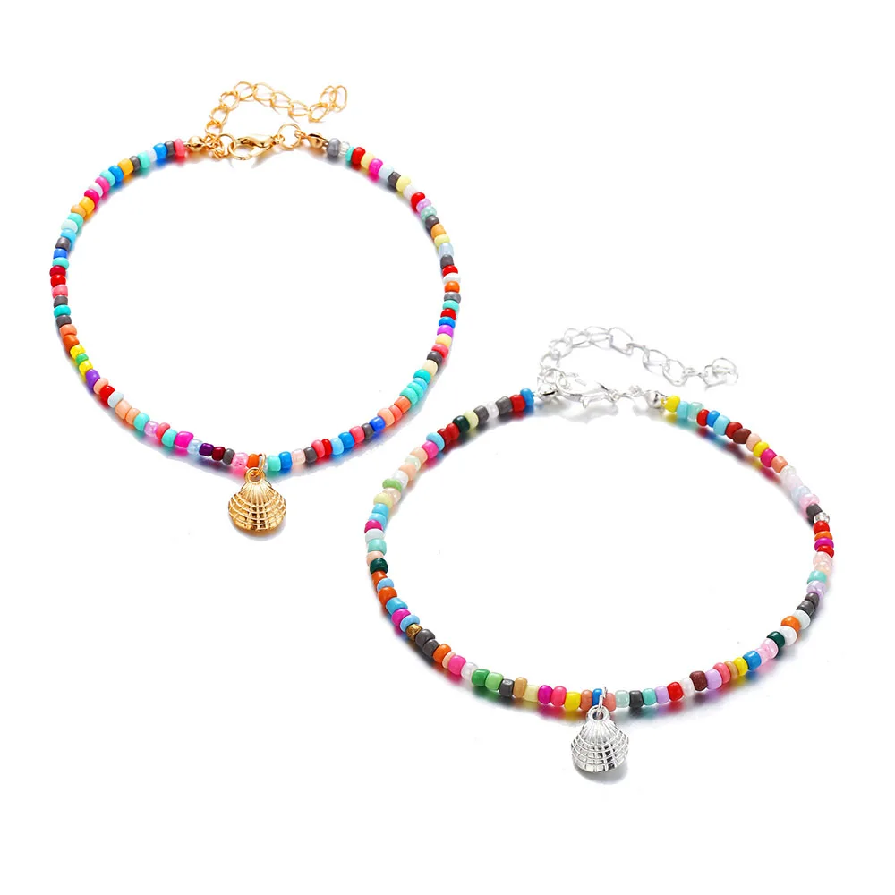 

Hot Fashion Italian Jewelry Colorful Beaded Ankle Bracelet Alloy Scallop Pendant Bracelet