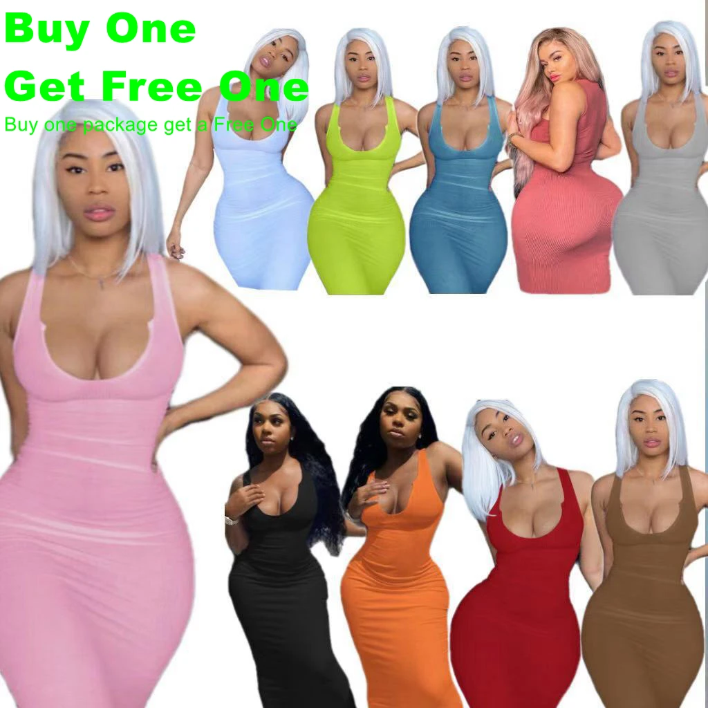 

Billions Simple Round Neck Sleeveless Bodycon Maxi Elegant Women Outfit 2021 Spring Summer Casual Rib Knit Party Long Dress