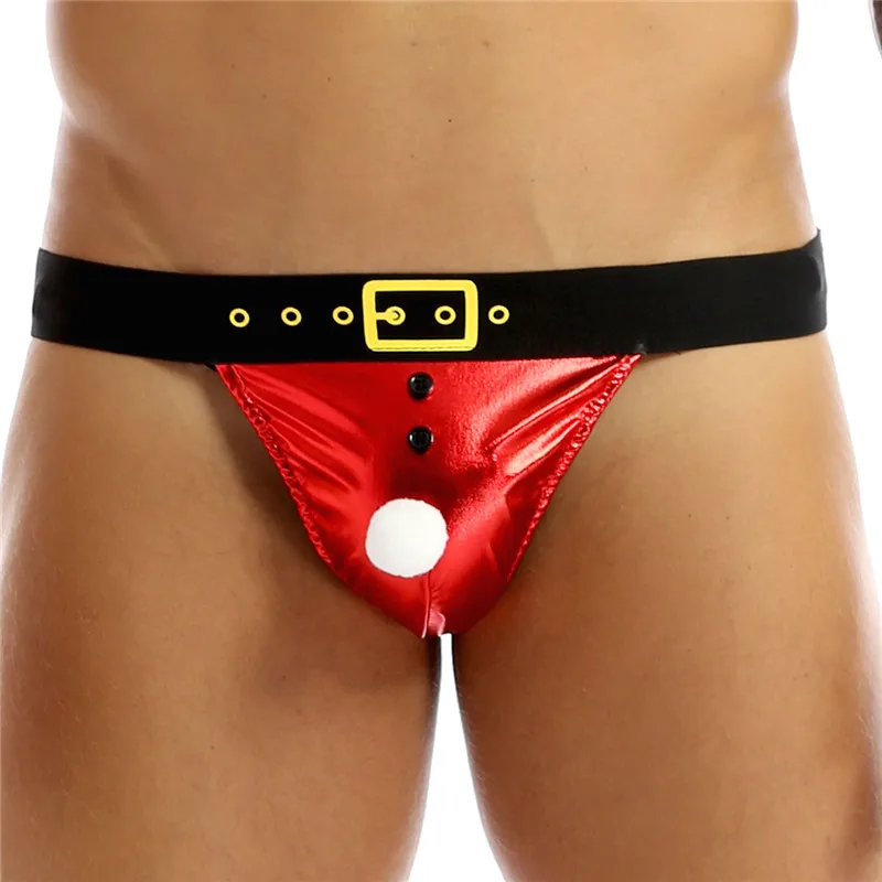 

iEFiEL Christmas Costume Red Mens Sexy Lingerie T-back Thong Novelty Santa Low Rise Briefs Underwear