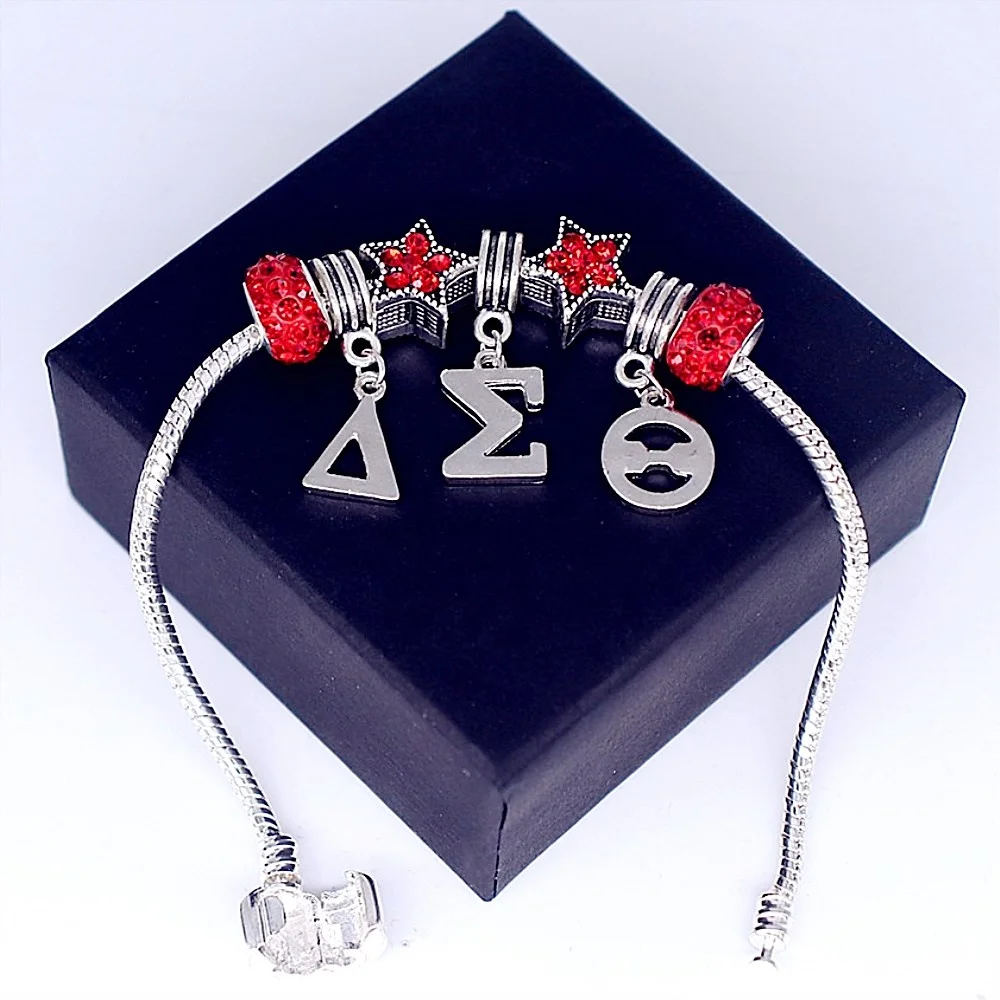 

Cheap Wholesale School Club Organization DST Greek European Beads Snake Chain Sorority Sigma Bracelets Bangles Gift