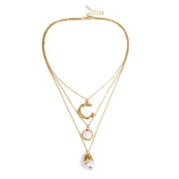 

Jiushang geometry gold long letter baroque pearl layered pendant necklace