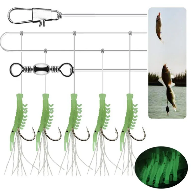 

WEIHE WEIHE 5pcs/set Luminous Shrimp Hook Fishing Lure Sabiki Rigs with 5 Hooks Sea Fishing Flasher Bait Rigs Soft Lure
