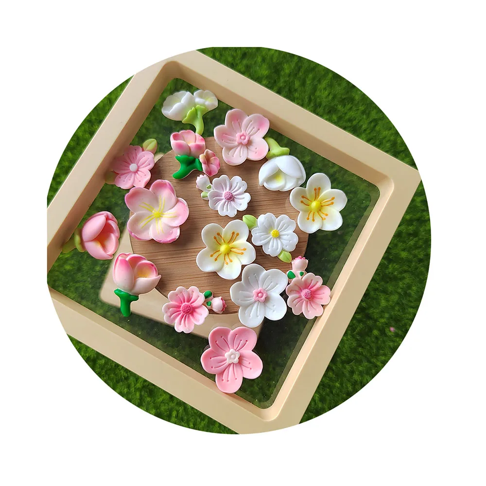 

100Pcs Mini Pink White Peach Blossom Flower Flat Back Resin Cabochons DIY Jewelry Craft Hairpin Decoration Accessories