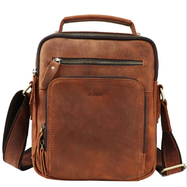 

Vintage Fashion Genuine Leather High Quality Shoulder Bag Crossbody Briefcase Handbag Waterproof Messenger Bag with 5 Zippers, Light brown, dark brown, dark coffee, light coffee