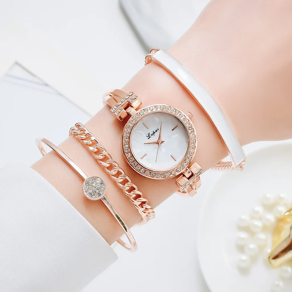 

Women Bracelet Watches Fashion Women Dress Ladies Wrist Watch Luxury Rose Gold Quartz Watch +bracelet+box set Valentine's Gift