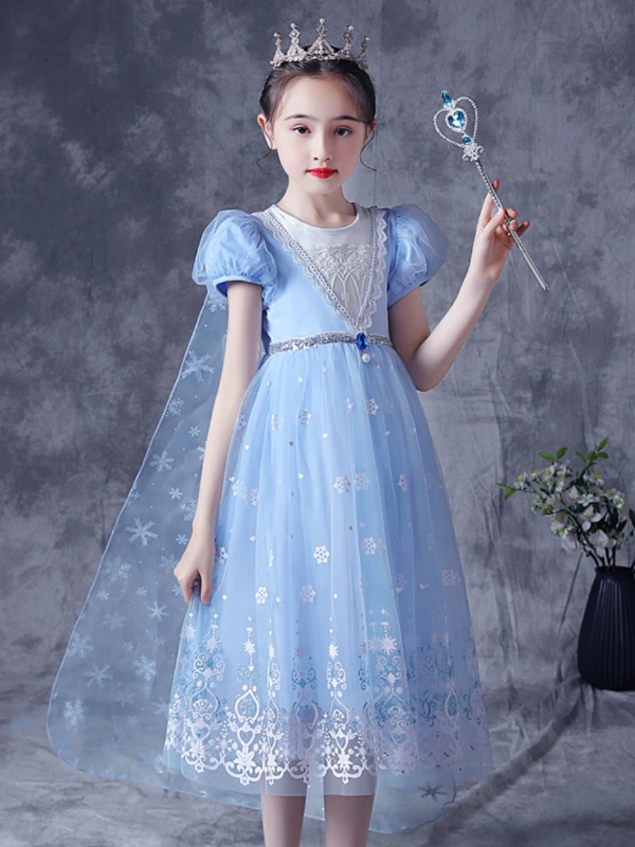 

Snow Princess Children's Day Halloween Party Costume for Girls Elsa Long Dress Frozen Vestido Disney Cosplay Carnival Clothing