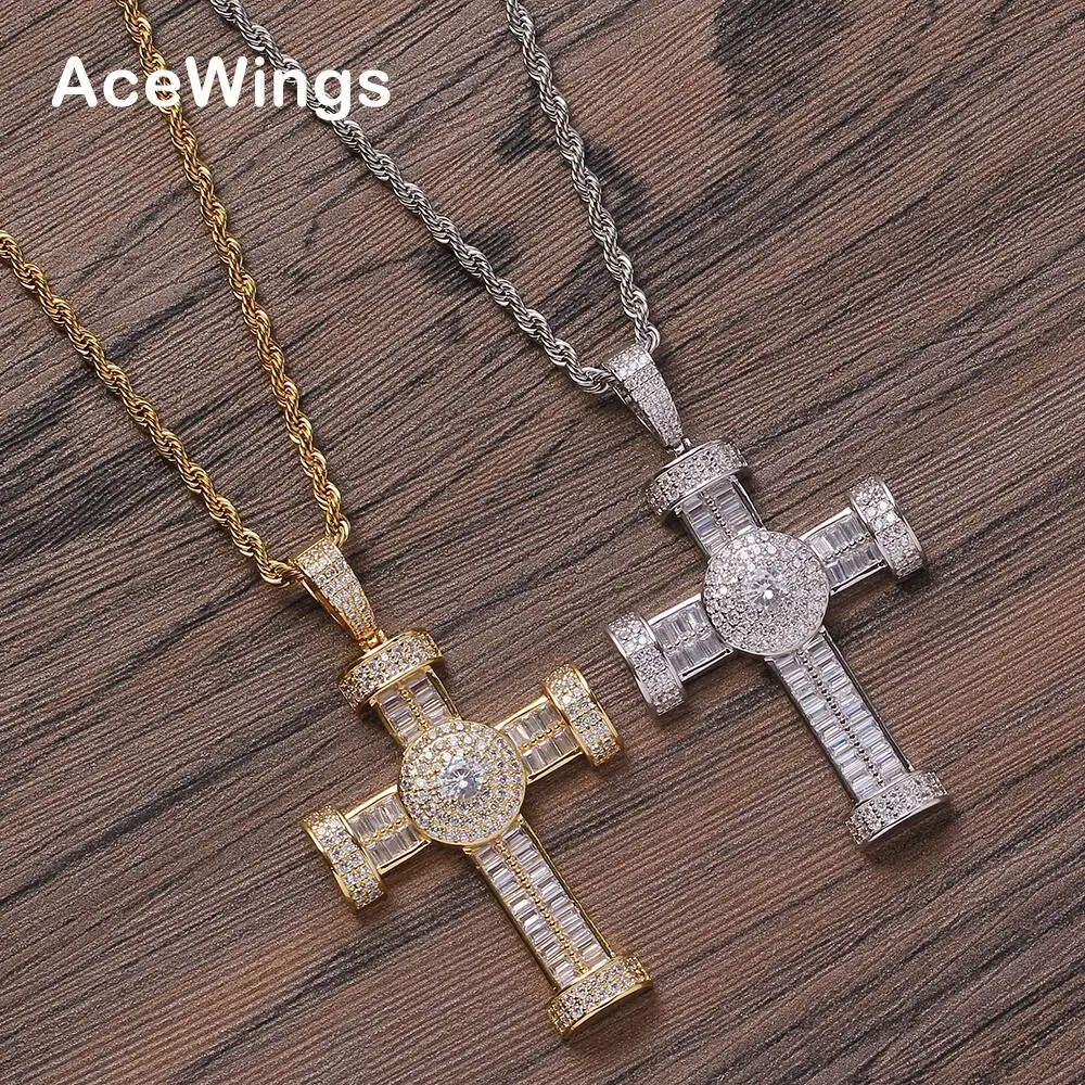 CN295 Hip Hop cross Pendant Brass Micro pave with AAA Zircon Stone Necklace Jewelry for men women