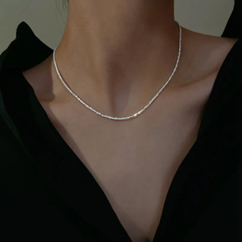 

2021 New Arrival Trendy 925 Sterling Sliver Long Chain Choker Necklace Ins Sparkling Iced Out Real Sterling Sliver Necklace