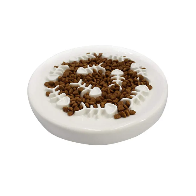 

Hot Sale Cat Puzzle Feeder Bowl Interactive Slow Down Pet Fish Bone Design Ceramic Cat Slow Feeder