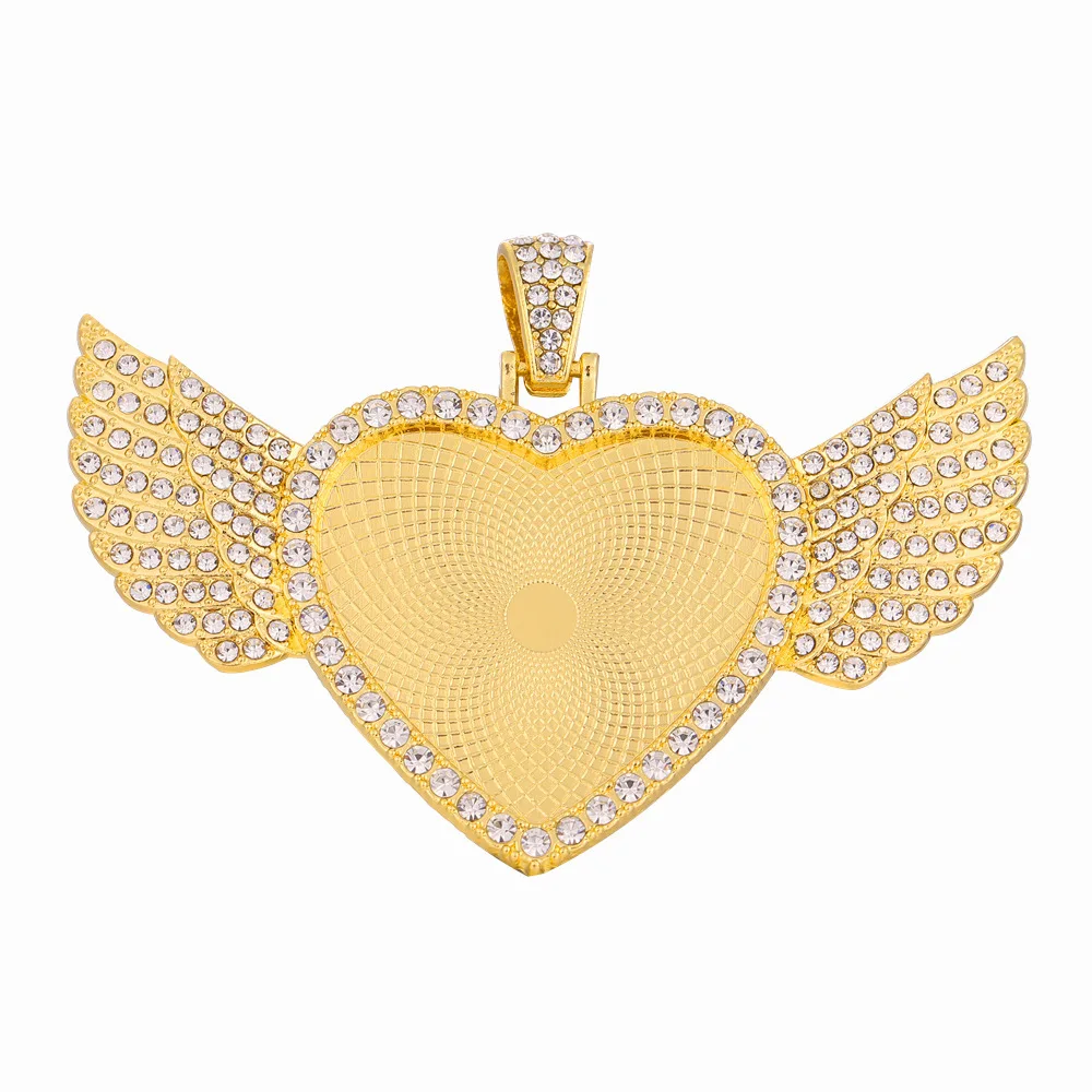 

New arrival 32mm custom necklace pendants logo 21046 micro pave heart peach wing hanging pendant