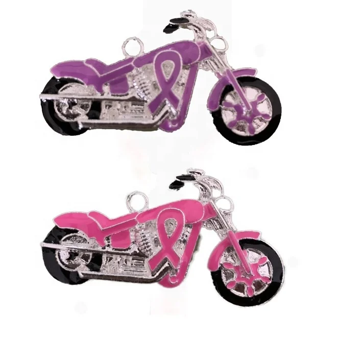 

50*30mm Custom Breast Cancer Charms Nurse Awareness Pendants Ribbon Enamel Motorcycle Charms Pendant, Pink purple