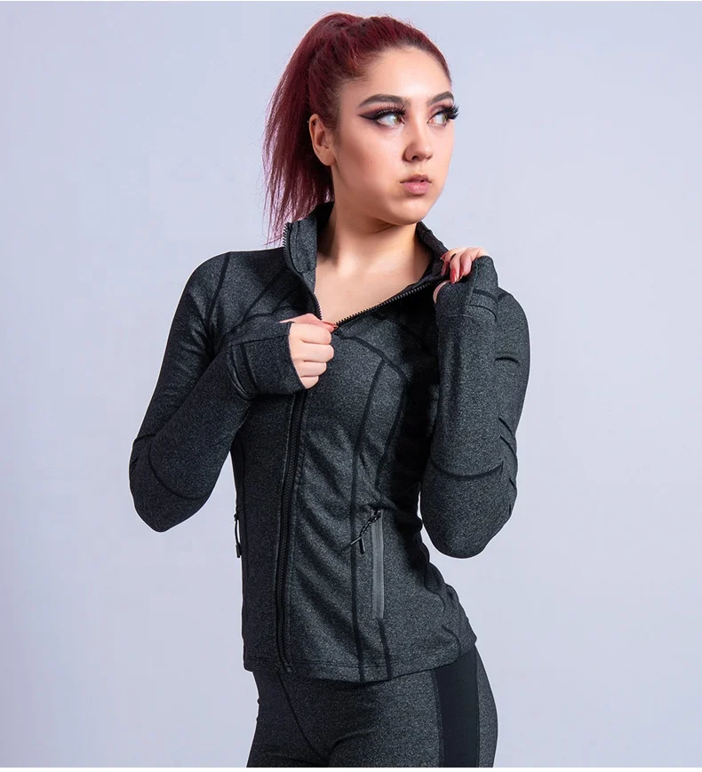 

Wholesale Women Sports Clothing And Fitness Jacket With Zipper, Black