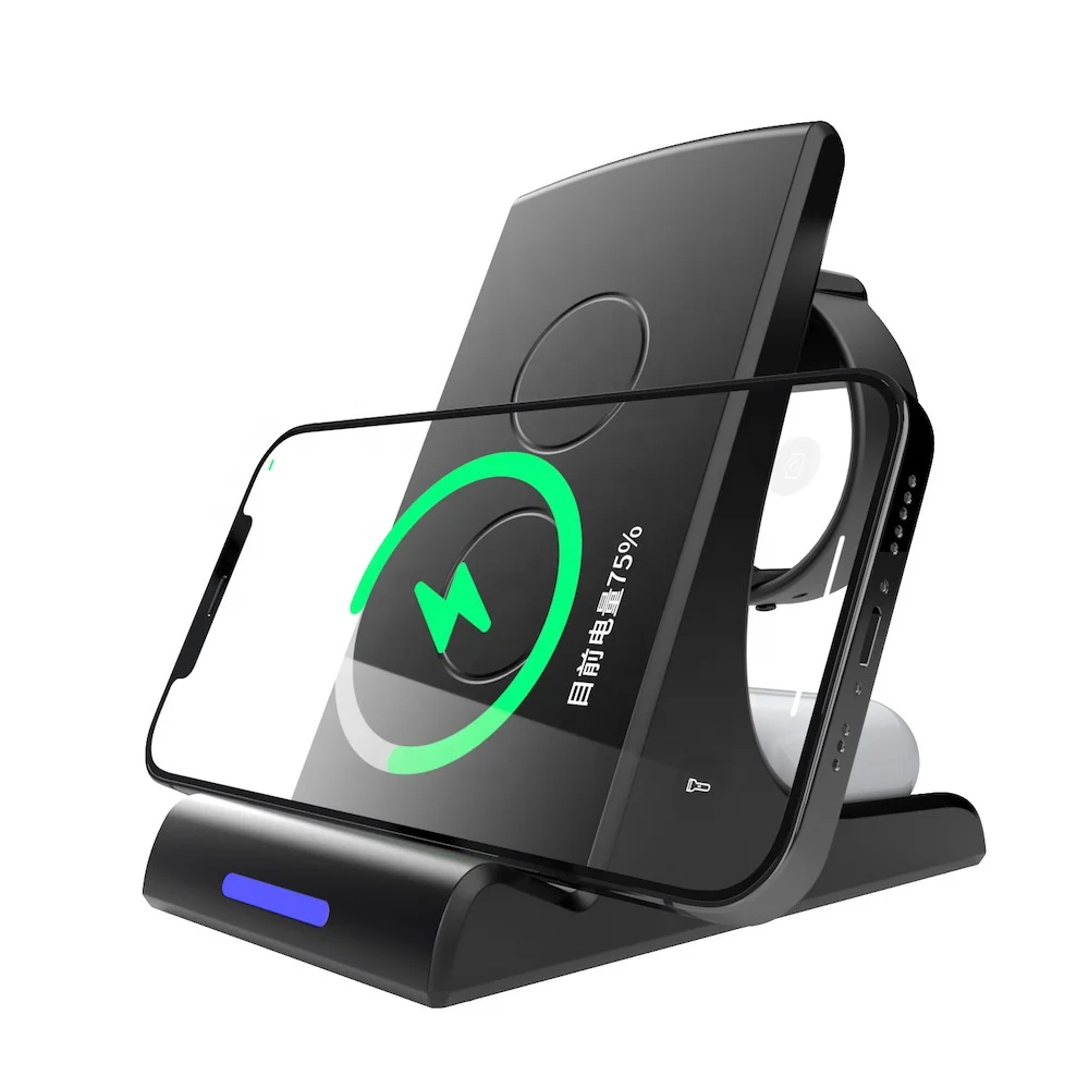 

3 in 1 Wireless Charging Station Qi Fast Charger Stand for iPhone 13/12/11/Pro/Max/XR/XS/XS Max/X /8/8 Plus, Apple Watch, Airpod, Black white