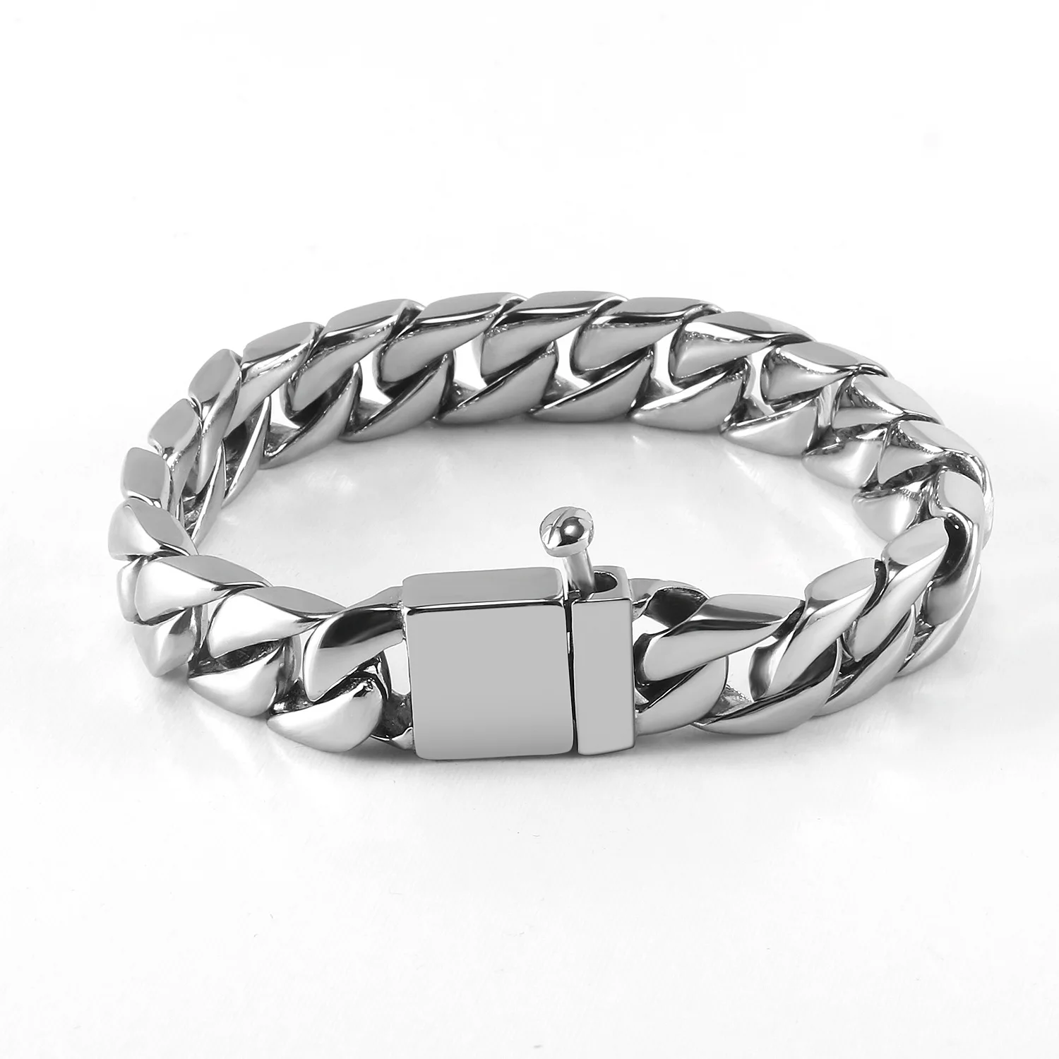 

Punk Design Heavy Duty Push-in Clasp High Polished Metal Large Curb Chain Bracelets Thick Interlocking Chain Link Bracelet