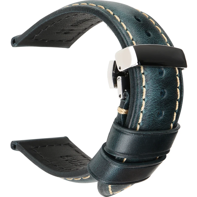 

Maikes Custom Watch Unisex Leather Strap Butterfly Buckle 20mm Watch Band Vintage Men's Ladies Calf Leather Watch Strap Genuine