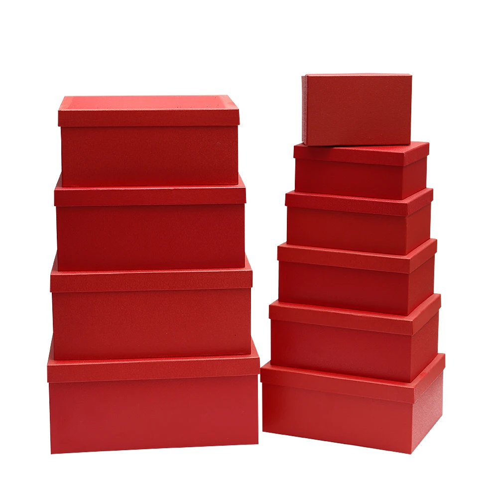 

Square Gift Paper Box Ten-Piece of Set Red Paper Box with Lid