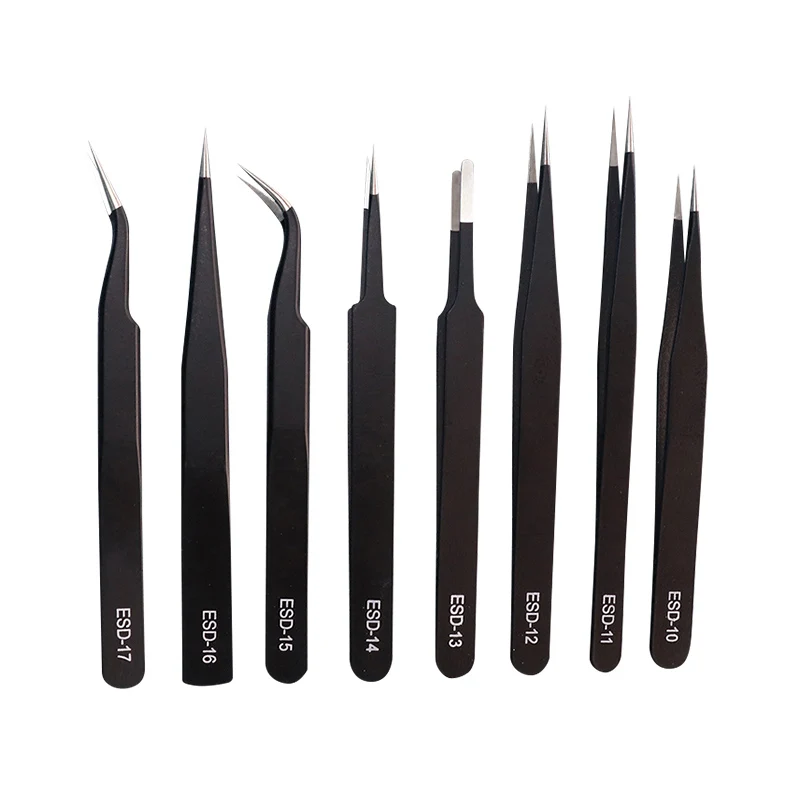 

steel set tool esd-10 esd-11 esd-15 esd-12 esd-14 kit precision safe vetus 17 antistatic black stainless anti static esd tweezer