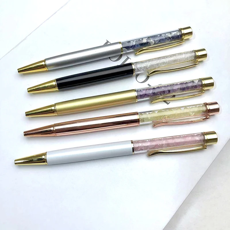 

Chuse crystal gravels ball pens healing crystal pen with tiny gemstone chips