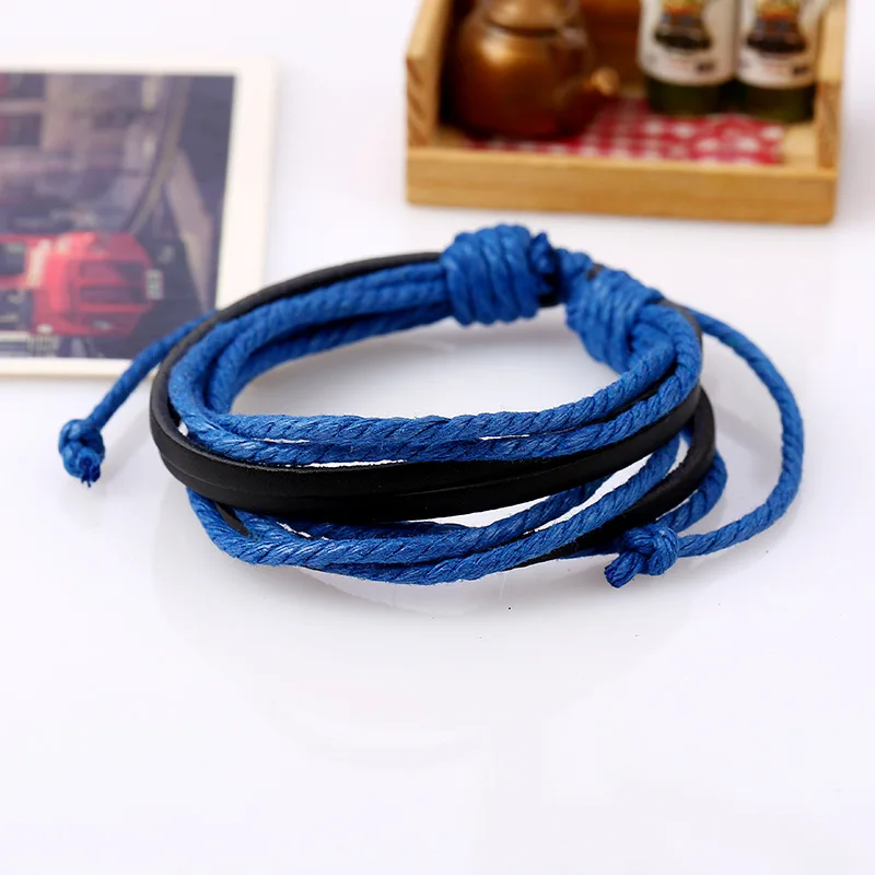 

Personalized Hand-woven Multilayer Cowhide Adjustable Bracelet Wristbands Men Leather Bracelet