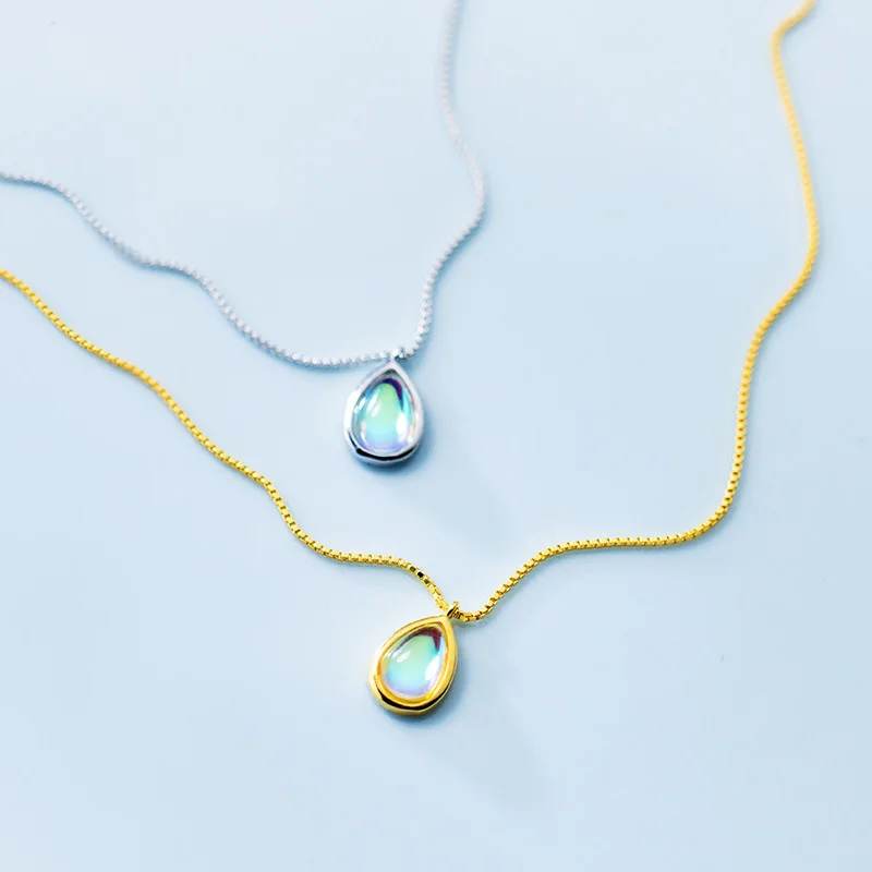 

Solid 925 Silver Teardrop Gemstone Silver Gold Women Pendant Necklaces Jewelry