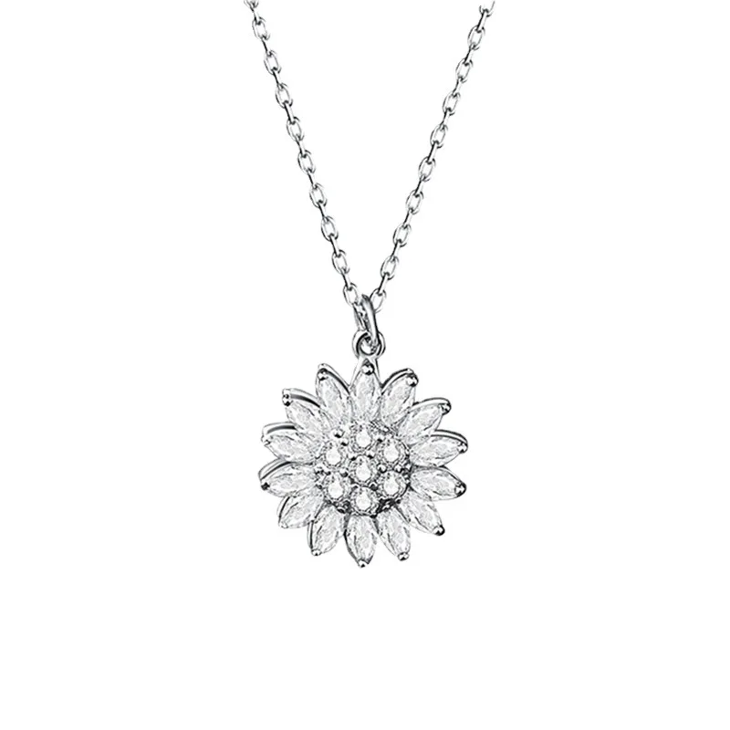 Fashion Women Zircon Gold Plated Rotating Sunflower Necklace