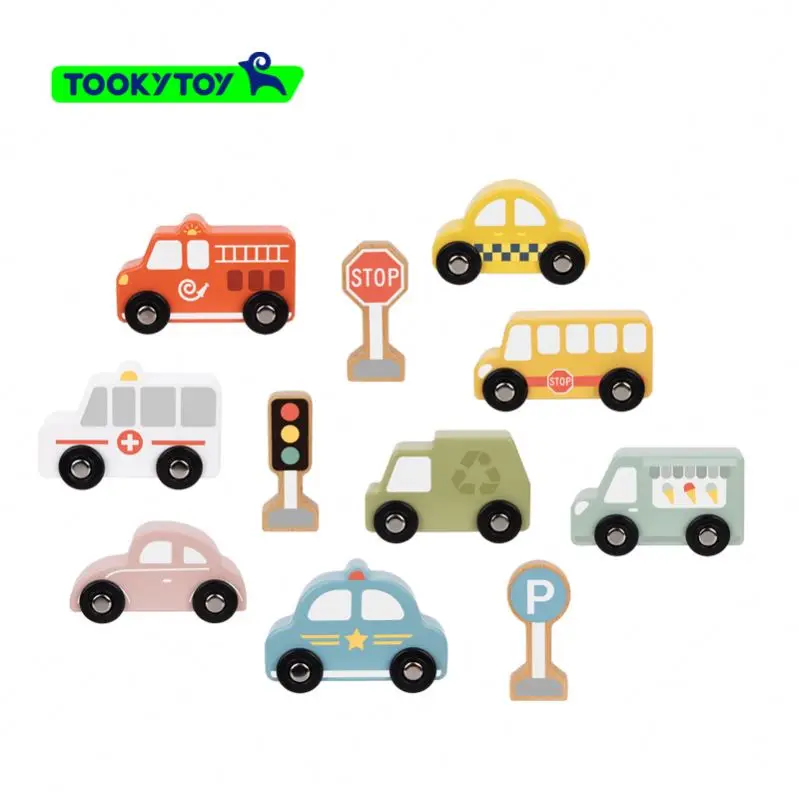 

Montessori Early Education Educational Toy Wooden cartoon traffic car model sliding wooden car toy