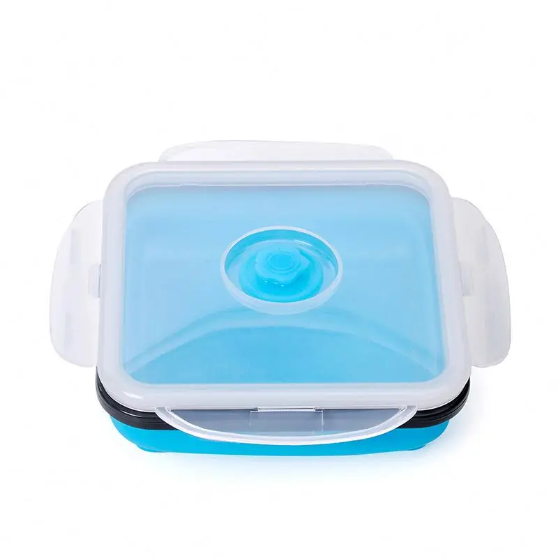 

New product Four Different Sizes Portable Collapsible Food Storage Containers Folding Crisper Microwave Safe silicone lunch box, Green ,red, blue and customized