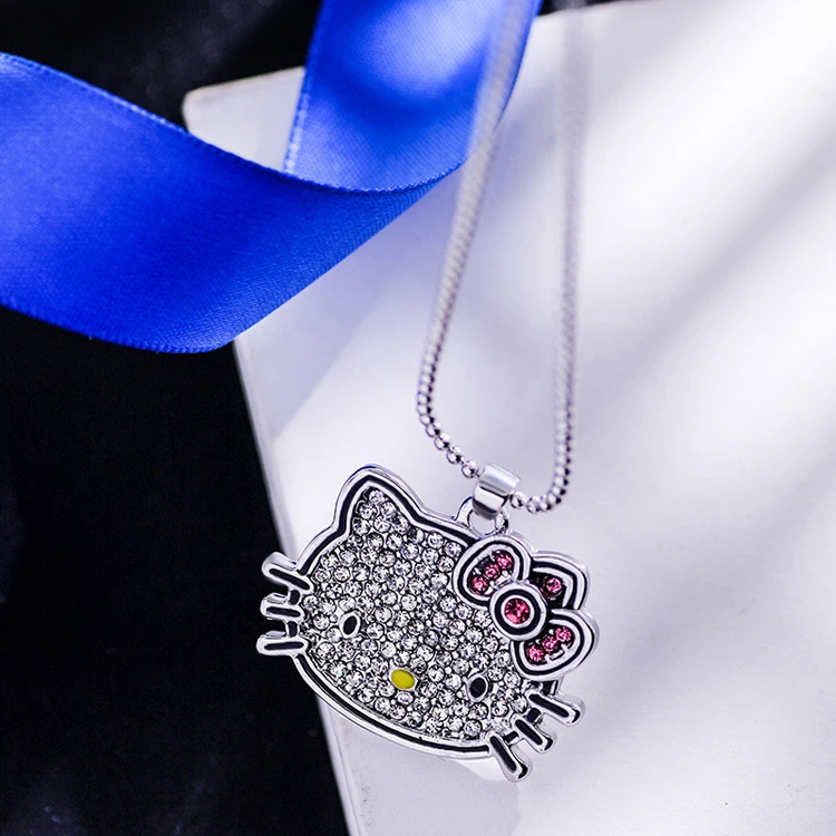 

Trendy design inlaid shiny rhinestone hellokitty pendant necklace fashion cute crystal cat bow necklace for women
