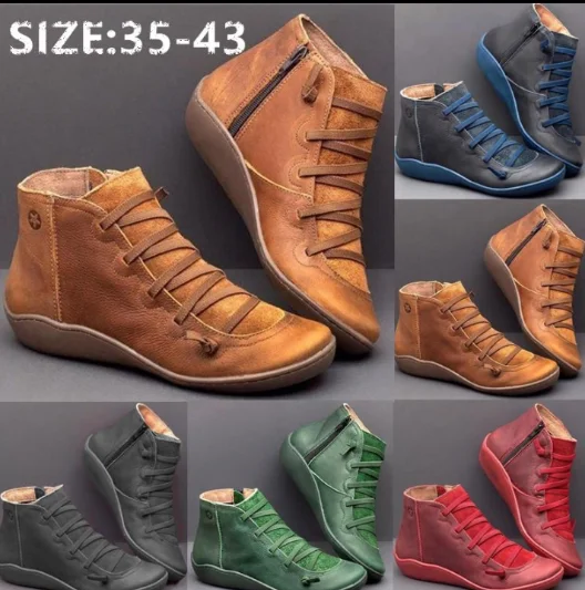 

2019 New Arch Support Boots- Leather Damping Shoes Fashion Side Zipper Platform Wedge Booties Casual Shoes Women's Boots