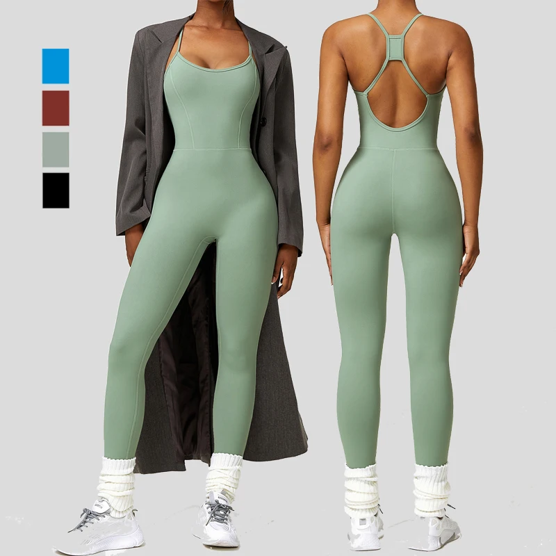 

New Arrivals Activewear Apparel One Piece Gym Fitness Sets Cross back Bodysuits Workout Clothings Women's Yoga Jumpsuit