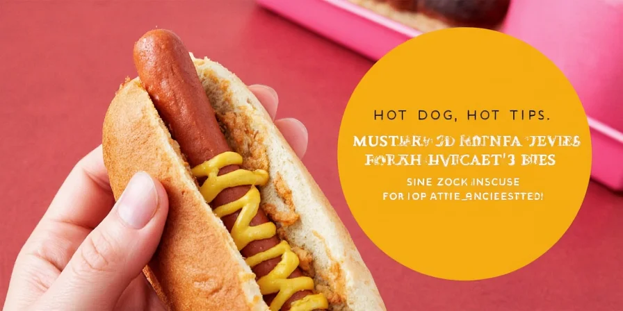 Assorted mustard-topped hot dogs with unique garnishes.