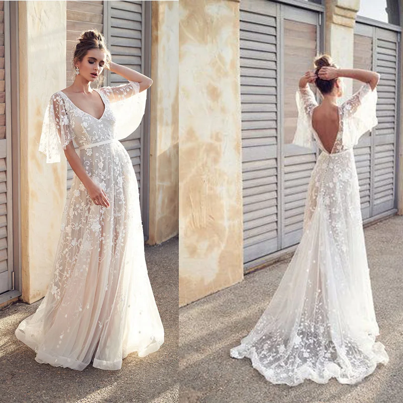 

2021 summer fashion v-neck halter sexy lace long dress girls wedding prom dresses