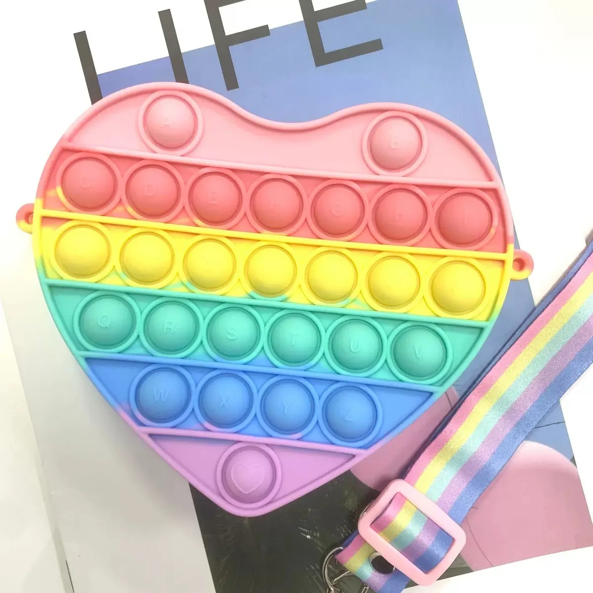 

Rainbow Unicorn Crossbody/Shoulder Pop itting Bag Fidget Sensory Toy Push Bubble Poppers Cute Pop itting Bubble Purse for Girls, Colorful