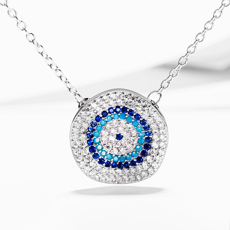 

Trendy 100% 925 Sterling Silver Necklace With Crystal Blue Eye Pendants Necklaces For Women Fashion Jewelry