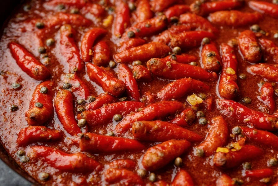 Traditional Sichuan dish featuring red oil with visible chili flakes and Sichuan peppercorns