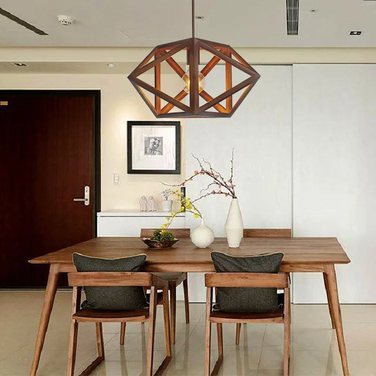 Modern Decorative Natural Wood Color Pendant Lamp Wood Frame Light For Night Lighting