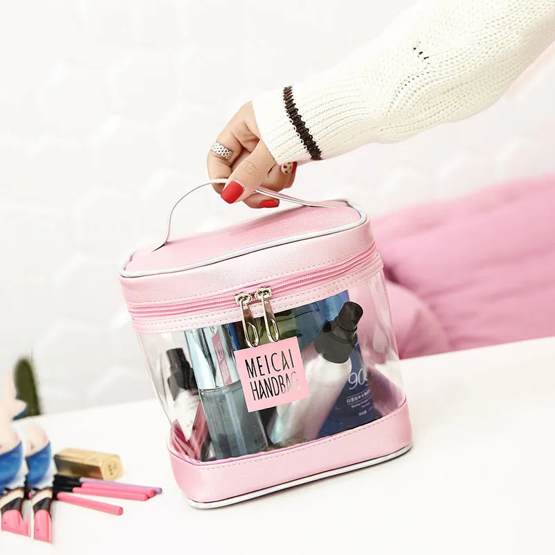 

Pink Stand Up Clear Cosmetic Bags Wholesale Travel Pouch Cosmetic Bag Makeup Bag