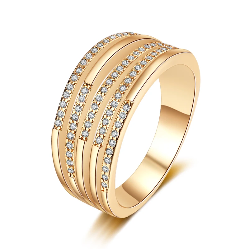 

Wholesale Ring Jewelry Unique Design Zircon Ring 18k Waterproof Brass Woman Rings, Golden
