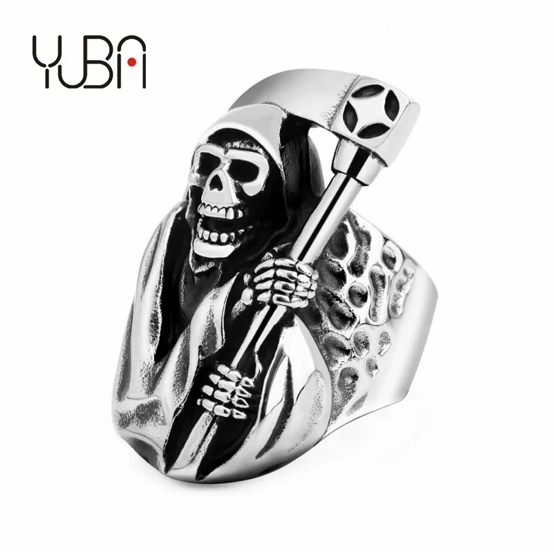 

Unique Silver Color 316L Stainless Steel Heavy Sugar Skull Men's Designer ring, Silver,black