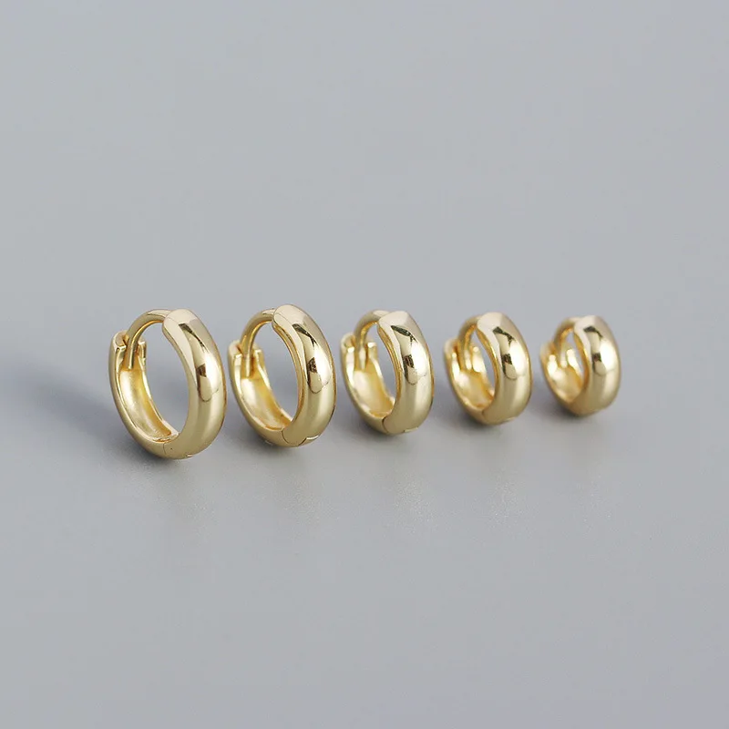 Fashion Minimalist Earrings 925 Sterling Silver Gold Plated Hoop Earrings in Different Size 5mm/6mm/7mm/8mm/9mm Earrings Women