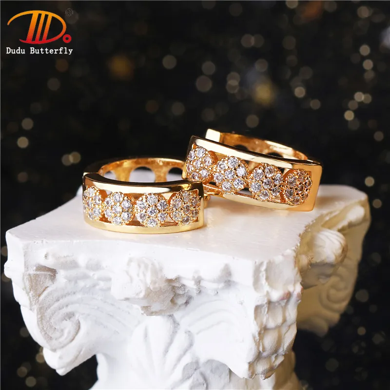 

Custom hollow jewelry 18k gold plated unique cubic zirconia hoop earrings for women
