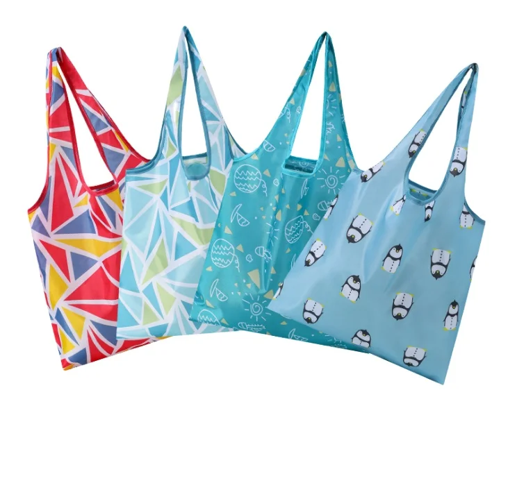 

2021 new arrival foldable shopping bag reuseable cute design polyester bag for shopping, Black/hot pink/blue/red/green
