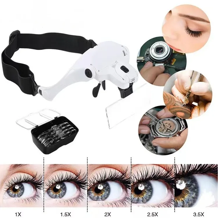 Easy-to-Use White LED Lamp Binocular Glasses Magnifier Essential Eyelash Extension Tools Made of Durable Plastic