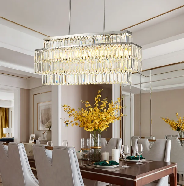 
Rectangular Modern K9 Crystal Chandeliers Lighting Pendant Fixture 12-Lights Dining room chandelier 