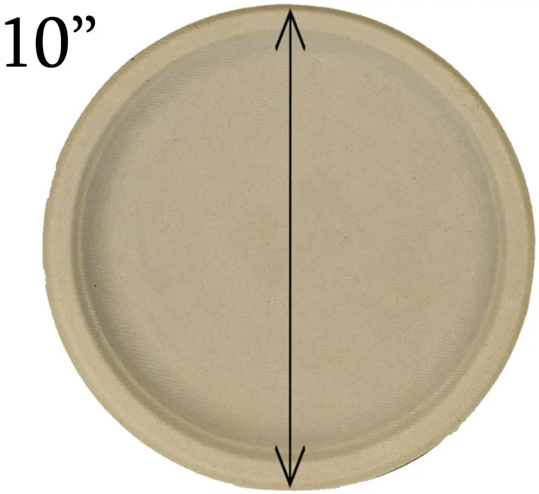 

10 Inch Eco-Friendly Biodegradable Compostable Disposable Natural Sugarcane Bagasse Microwave Safe Plates, White or natural color