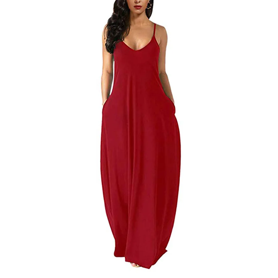 

Large-code Women's Pure Color Sexy Deep V Sling Long Skirt., Shown