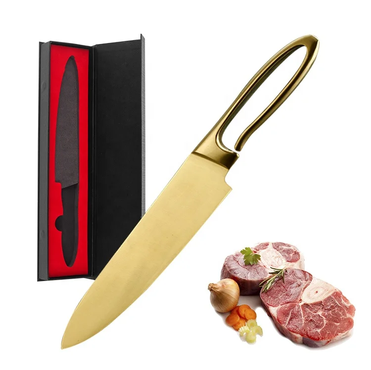 

Stock custom gold 8 inch chef knife German stainless steel kitchen knife