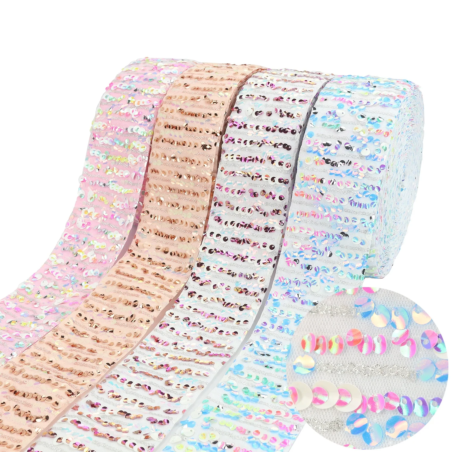 

Midi Ribbons Listones 3" 75mm 2020 New Stock Sale Headband Hair Bows Sequin Lace Fabric Ribbon