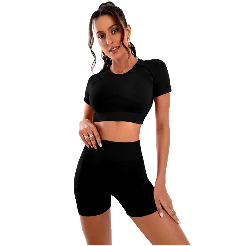 弹力面料短袖High-Waisted Yoga Set